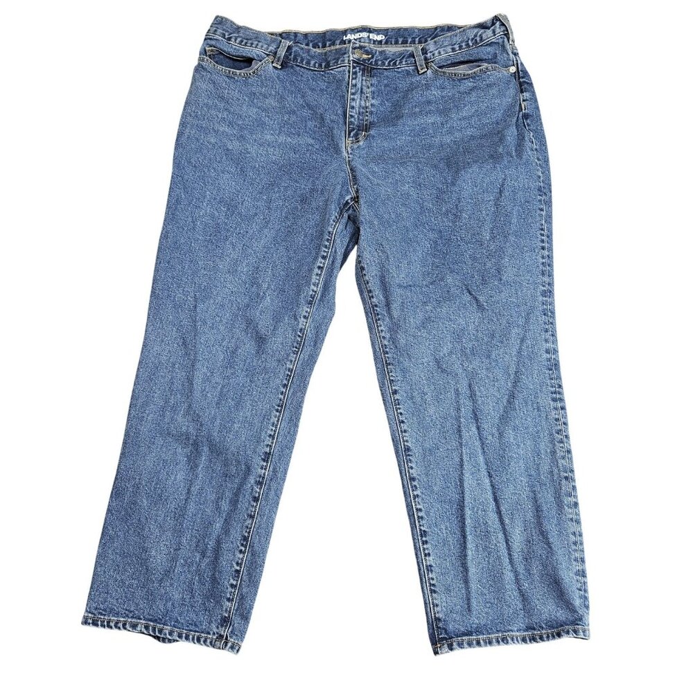 Lands'‎ End High Rise Straight Jeans Womens 22W Blue Med Relaxed Stretch Denim